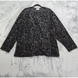 Vintage Robbie Bee‎ Woman Jacket 24W Black Velvet Snakeskin Button Up Stretch